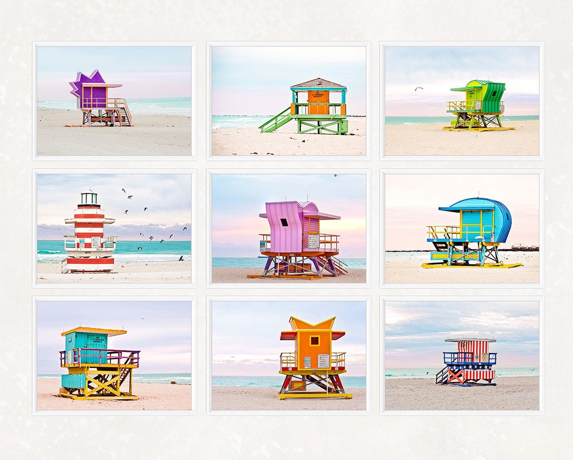 Society6 ケース Beach Life by M Studio SALE Set of 9 Prints Miami Beach Hut Lifeguard Tower Print