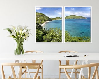Set of 2 Art Prints or Canvases, Caribbean Overlook, Coastal Beach Wall Art Home Decor