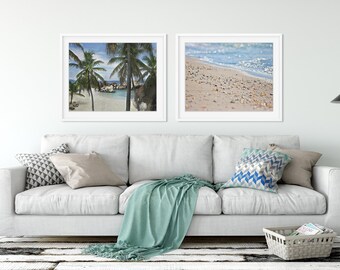 Set of 2 Coastal Hidden Bay Water and Palm Trees Art Prints or Canvases, Beach Wall Art Home Decor