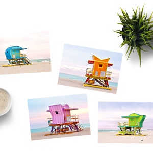Lot de 4 cartes de voeux de plage Art déco