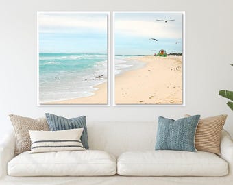 Coastal Miami Photography, Set of 2 Art Prints or Canvases, Shoreline Wall Art