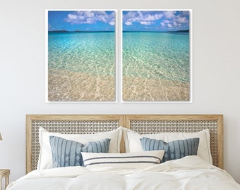 Set of 2 Coastal Shoreline Art Prints or Canvases, Beach Wall Art Home Decor
