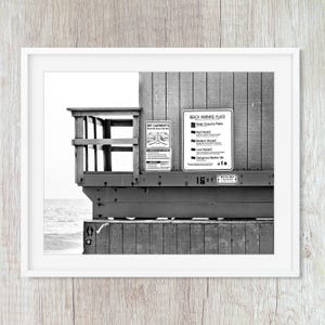 Miami Beach Art Deco Lifeguard Tower, Coastal Beach Decor Art Prints, Black and White Lifeguard Tower