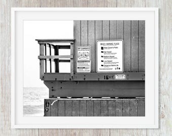 Miami Beach Lifeguard Tower Art Print: Coastal Black and White Photography