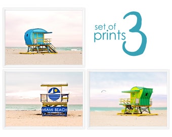 Pastel Lifeguard Towers Gallery Wall Art Prints, Set of 3  Miami Beach Art Deco Lifeguard Stands