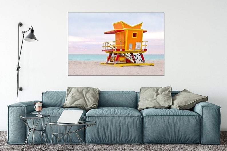 Orange 1 Lifeguard Stand Miami Beach, Coastal Wall Art Photography Prints image 2