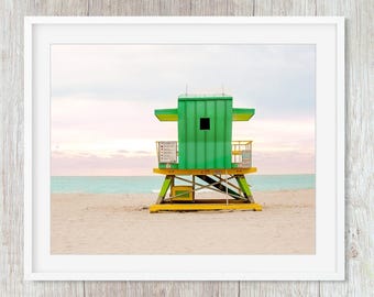 Green #5 Miami Beach Art Deco Lifeguard Stand, Florida Beach Wall Decor Photography Prints
