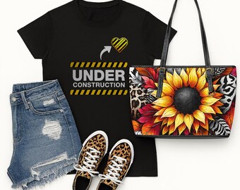 Funny Heart Under Construction Women&#39;s Softstyle Tee, Graphic Tee, Novelty Shirt, Gift for Her, Casual Top, Heart Design Shirt