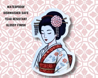 Japan GEISHA sticker waterproof, vinyl water bottle, laptop sticker, dishwasher safe, gift, souvenir from Japan