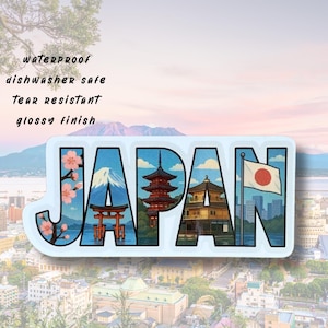 Pegatina de viaje de lugares de interés de Japón, impermeable, duradera, apta para lavavajillas, recuerdo de Japón, pegatina de viaje, pegatina de viaje a Japón