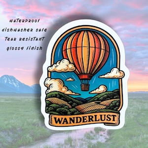Pegatina de viaje en globo aerostático Wanderlust, impermeable, duradera, apta para lavavajillas, para botella de agua, portátil, álbum de recortes, diario, aventura