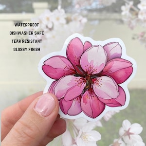 Autocollant fleurs de cerisier du Japon, autocollant Sakura imperméable, bouteille d'eau en vinyle, autocollant pour ordinateur portable, lavable au lave-vaisselle, cadeau, souvenir du Japon