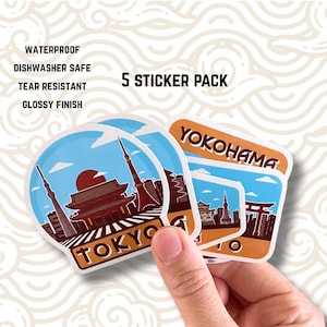 Pakket reisstickers Japan: Tokio, Kyoto, Osaka, Nagoya, Yokohama, souvenir uit Japan, reiscadeau uit Japan