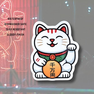 Pegatina de gato de la suerte, Maneki-Neko japonés, gato kawaii, impermeable, duradera, apta para lavavajillas, recuerdo de Japón, pegatina de viaje
