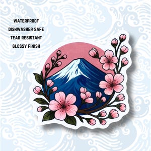 Adesivo de flores de cerejeira do Monte Fuji, adesivo de sakura, garrafa de água de vinil à prova d'água, adesivo para laptop, presente, lembrança do Japão, viagem