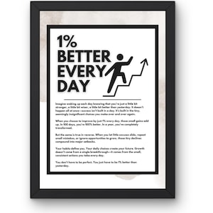 Motivational 1% Better Every Day Digital Download | Motivational Wall Art | Office Decor | Gym Wall Art | Growth Mindset Art