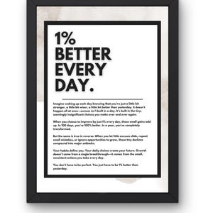 1% Better Every Day Digital Download | Motivational Wall Art | Inspirational Printable | Office Decor | Gym Wall Art | Growth Mindset Print