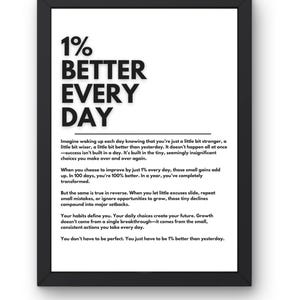 1% Better Every Day Digital Download | Motivational Wall Art | Inspirational Printable | Office Decor | Gym Wall Art | Growth Mindset Print