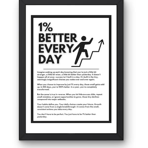 1% Better Every Day Digital Download | Motivational Wall Art | Office Decor | Gym Wall Art | Growth Mindset Print | Positive Quote Print