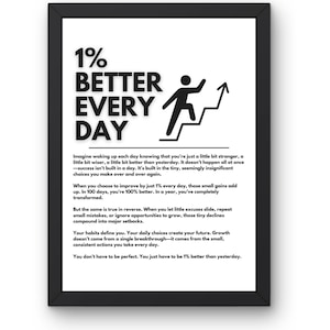 1% Better Every Day Digital Download | Motivational Wall Art | Inspirational Printable | Office Decor | Gym Wall Art |  Positive Quote Print