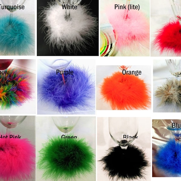 Fuzzy Boa wine glass slippers.  Choose Favorite Color. Slip-on wine coaster and identifier.