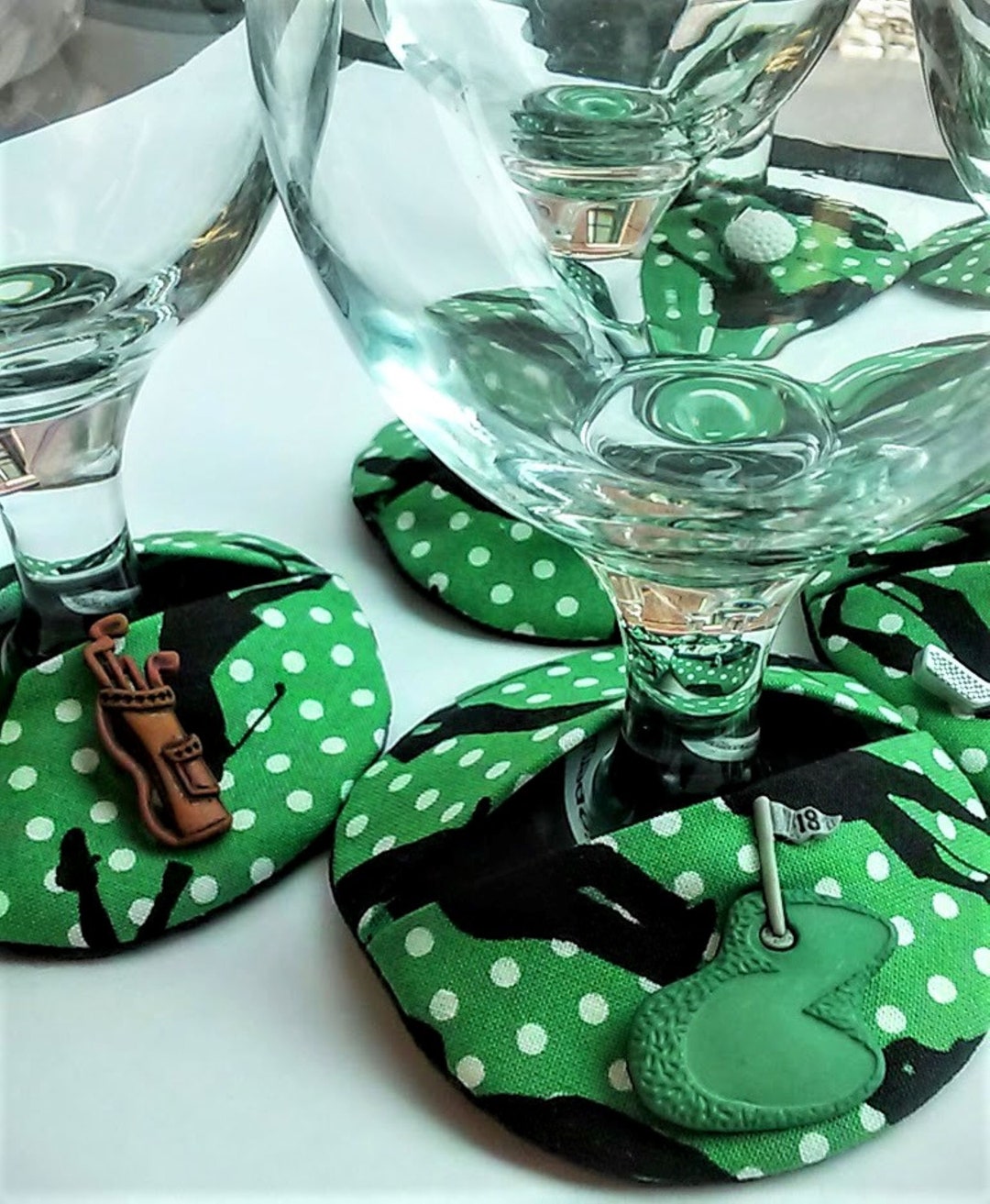 Golf Themed Wine Glass Coasters. Slipon Wearable Fabric Etsy