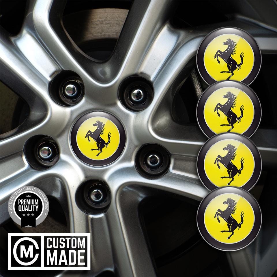 Car Wheel Center Cap Stickers Ferrari – Set of 4 – Silicone Rim Hub Covers – Universal Fit – Waterproof & Durable