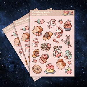 Bonita hoja de pegatinas, postre de fresa, regalo de Navidad, pegatinas impermeables para amantes de la comida, pegatinas para ordenador portátil, pegatinas de regalo, brillantes o mate