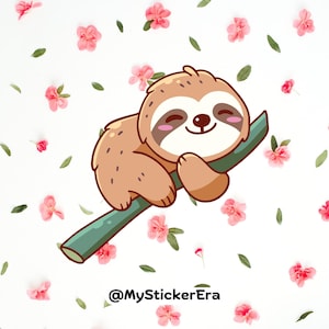 Kawaii Faultier auf Baum | Süßer Faultier Aufkleber | Wasserdichter Aufkleber für Faultierliebhaber | Spülmaschinenfest Wasserflasche | Laptop | Tassen
