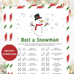 Roll A Snowman Christmas Party Games, Christmas Dice Game, Roll A Dice Christmas Printable Activity, Christmas Trivia, Holiday Trivia Games