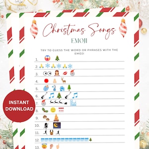 Christmas Songs Emoji Trivia, Christmas Party Games, Emoji Pictionary Christmas Game, Guess The Christmas Songs, Christmas Kids Adult Games