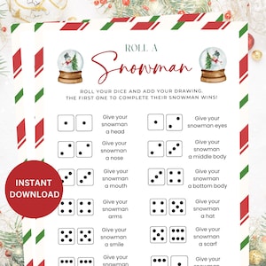 Christmas Snowman Game, Roll A Snowman Dice Game, Christmas Trivia, Holiday Party Game, Christmas Kids Adults Game, Printable Christmas Game