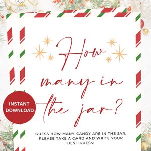 How Many Candy In Jar Christmas Game Sign, Christmas Holiday Games, Christmas Trivia, Christmas Party Games, Printable Christmas Activity