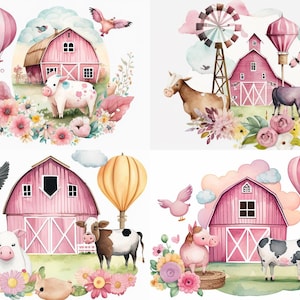 Conjunto de clipart de aquarela de animais de fazenda | Clipart fofo de fazenda, ilustrações digitais de animais de fazenda, clipart imprimível para projetos de artesanato