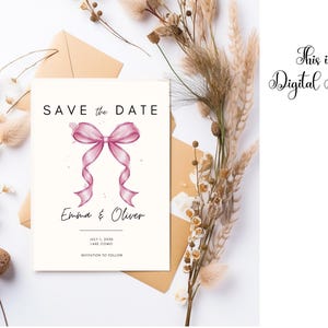 Pink Bow Wedding Invitation: Elegant Coquette Design (Digital PDF)