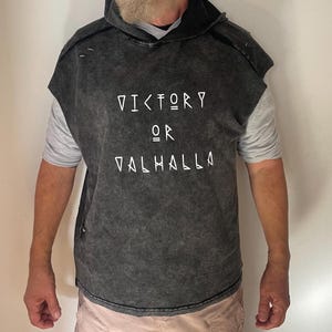 Victory Clothing Valhalla Viking Themed Clothes Norse Mythology Apparel Sleeveless Hoodie Gift for Him Modern Warrior Streetwear Ragnar Fan