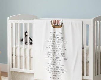 Unisex Viking Norse Prayer Gift for Newborn Swaddle Blanket Baby Shower Gift for Infant Nursery Nordic Poem Thor Odin Valhalla Avengers Fan