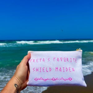 Pink Viking Theme Shield Maiden Gift For Her Sister Girlfriend Cosmetic Case Makeup Bag Accessory Purse Clutch for Freya Norse Mythology Fan