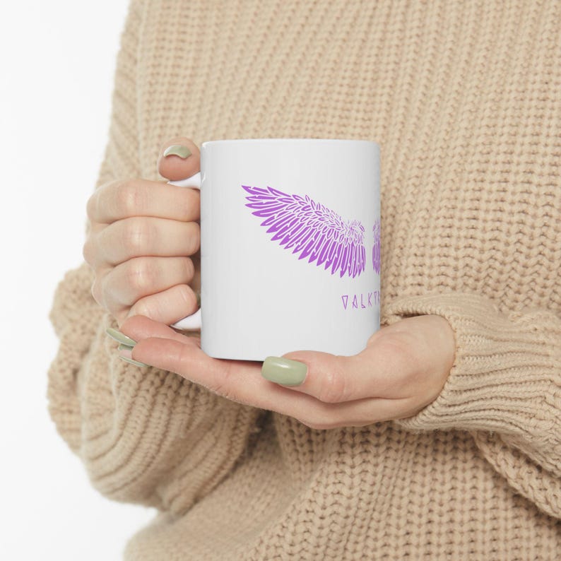 Viking Mug, Valkyrie Mug, Norse Angel, Shield Maiden, Viking Kitchen, Norse Mug, Purple Valkyrie Wings, Angel Wings Decor, Purple Mugs