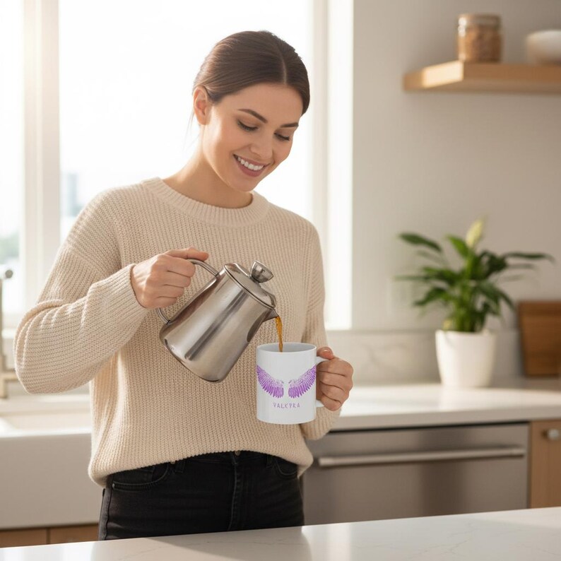 Viking Mug, Valkyrie Mug, Norse Angel, Shield Maiden, Viking Kitchen, Norse Mug, Purple Valkyrie Wings, Angel Wings Decor, Purple Mugs