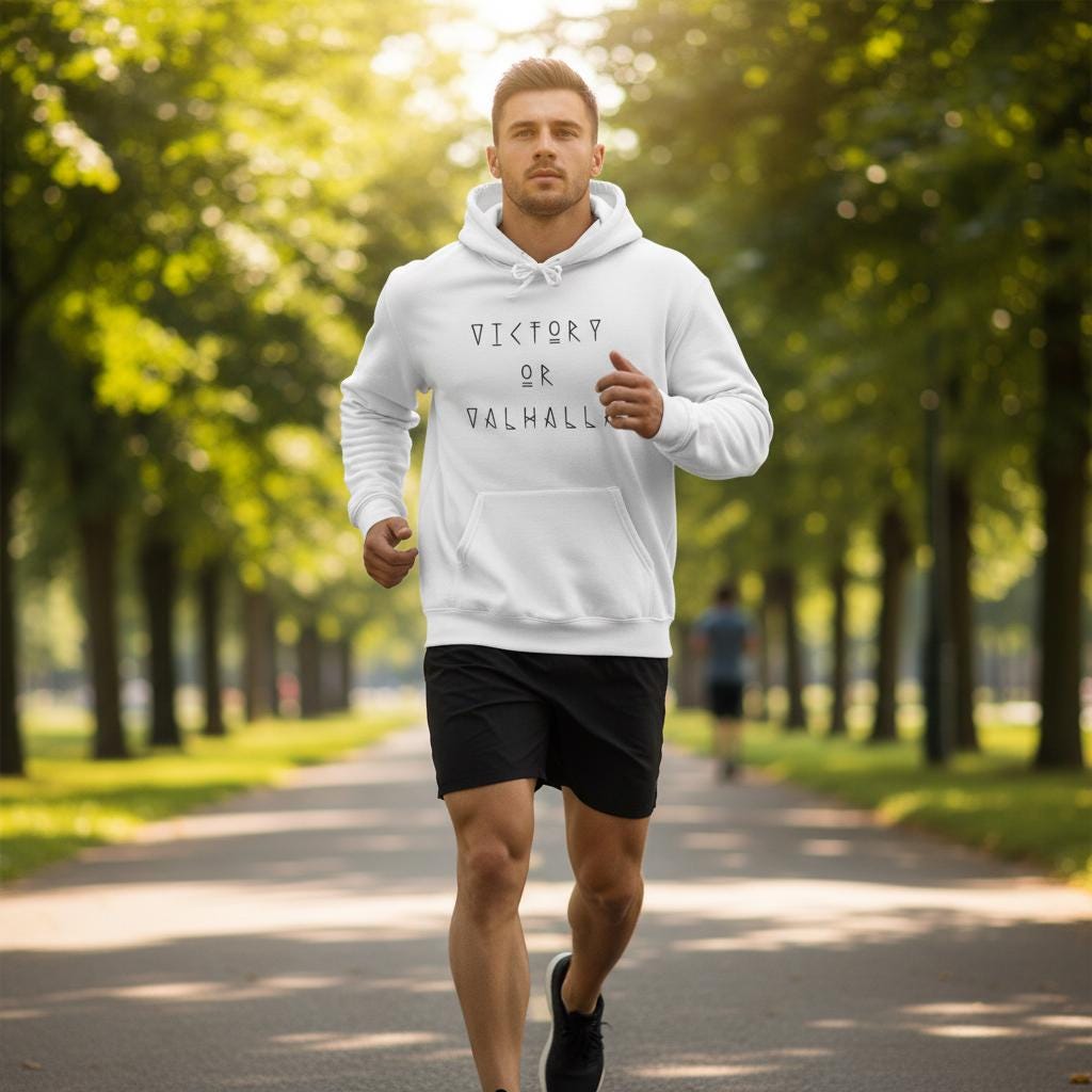 Victory or Valhalla Viking Theme Gift Norse Mythology Hoodie Nordic Hooded Sweatshirt for Viking Fan Holiday Birthday Streetwear Clothing