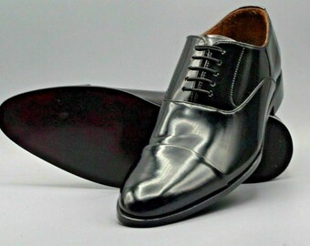 Men Handmade Black Genuine Patent Leather Lacer Formal Toe Shoes