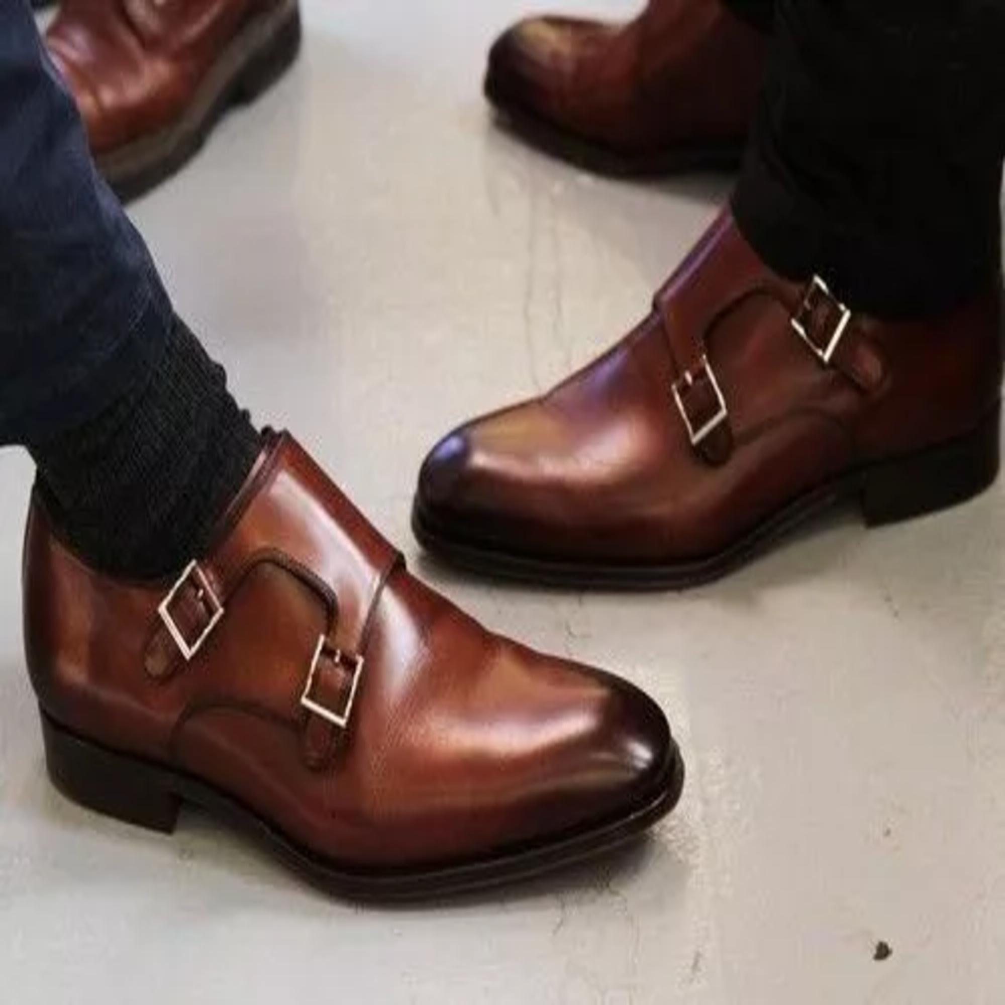 Brown double monk strap shoe - Etsy 日本