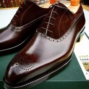 Bespoke Mens Handmade Premium Quality Leather Boots, Suede Brogue Lace Up Dress Leather Shoes