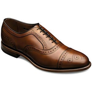 Handgefertigte Oxford-Brogue-Zehenkappenschuhe aus echtem braunem Leder für Herren