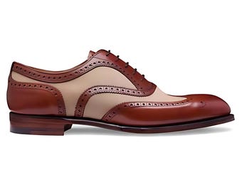 Men's Handmade Two Tone Tan Leather And Cream Suede Shoe,Oxford Brogue Wingtip