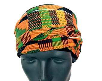 Kente- EZ PZ  Turban Wrap For Short Hair Or Bald Head-  One Size-Ready Wraps- Stretch Turban- Stretch Wraps