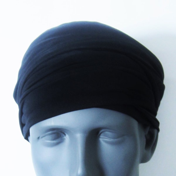 Men -  Black EZ PZ  Turban Wrap For Short Hair Or Bald Head-  One Size-Ready Wraps- Stretch Turban- Stretch Wraps