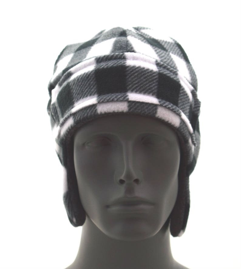Men Plaid Stretch Fleece Ear Flap Hat Etsy