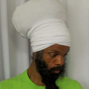Men's White Knit EZ Wrap: Stretch Turban for Dread Locs
